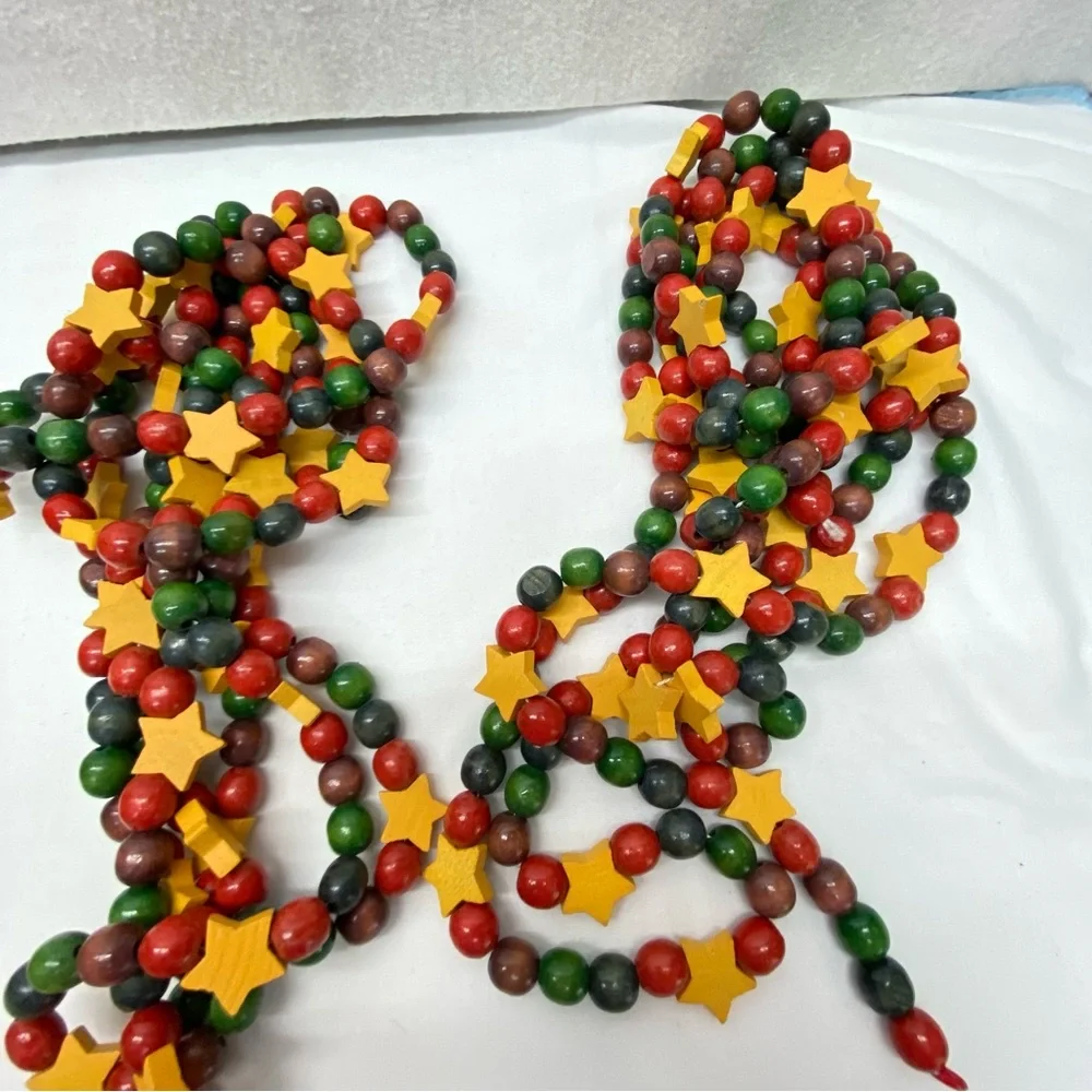 Festive Holiday Star Bead Garland set of 4 wooden bead a Little Over 9 feet each